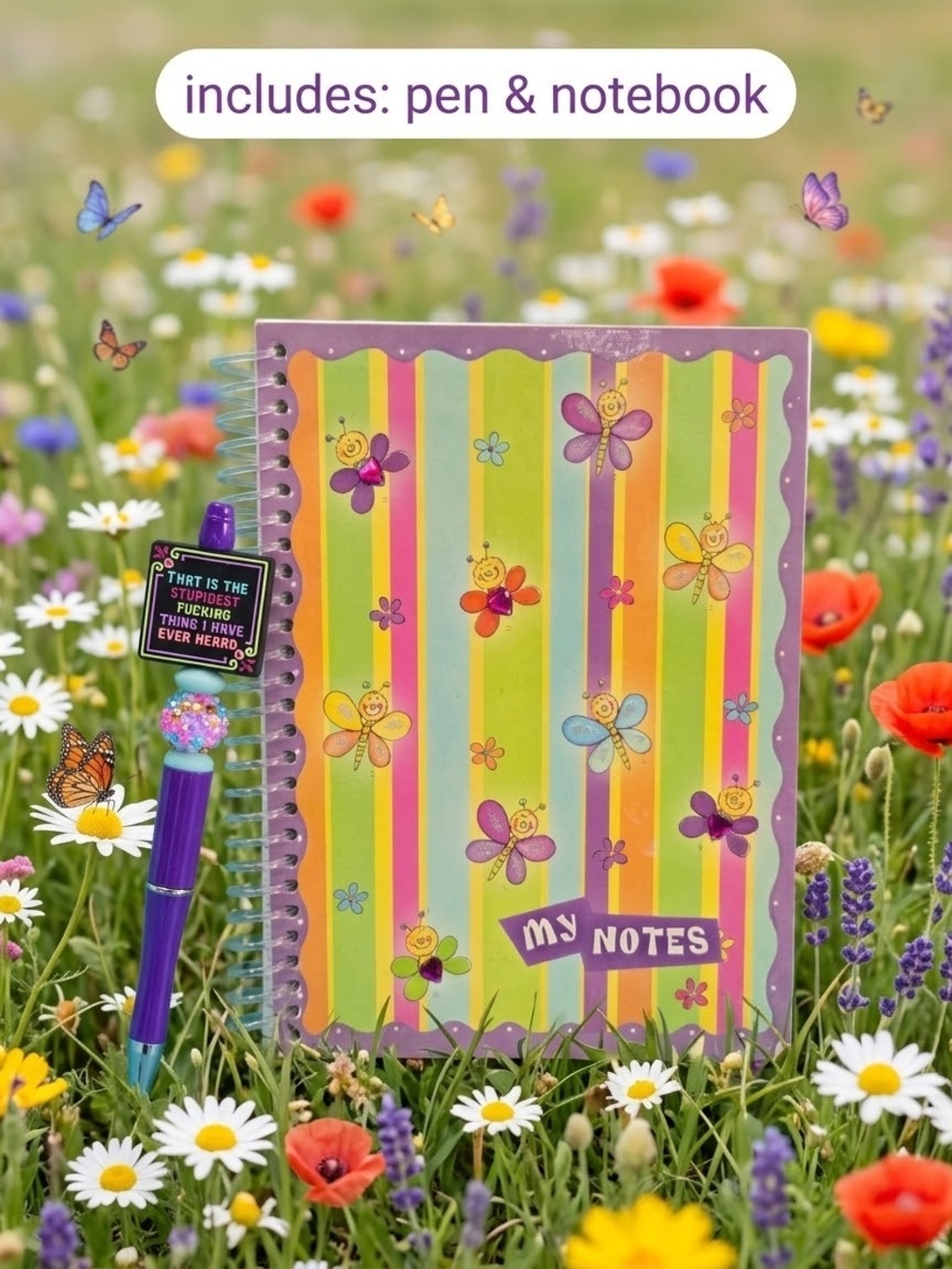 Purple Butterfly Pen & Notebook Stationary Set